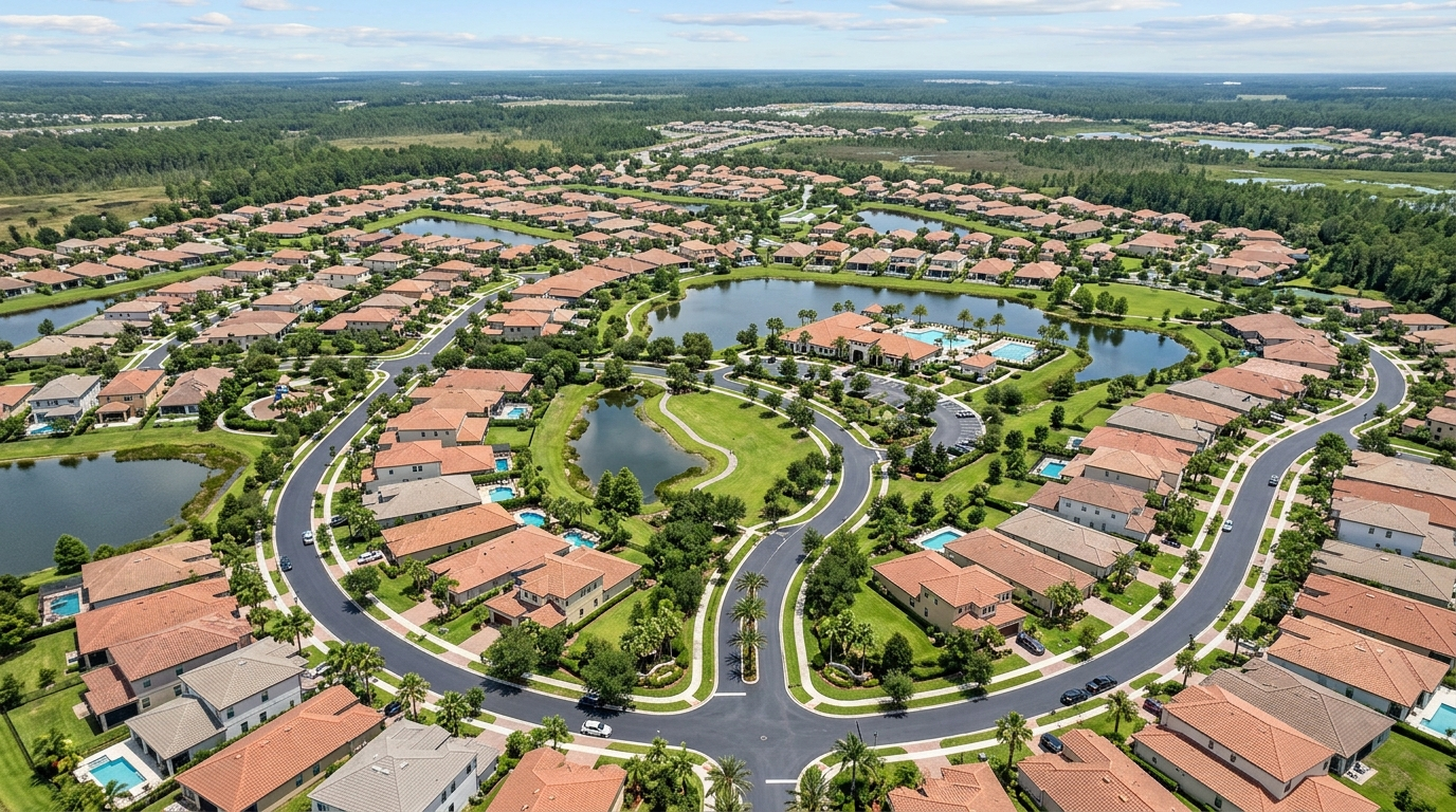 Aerial view of Nocatee master planned community homes inside the St Johns County school district boundary lines