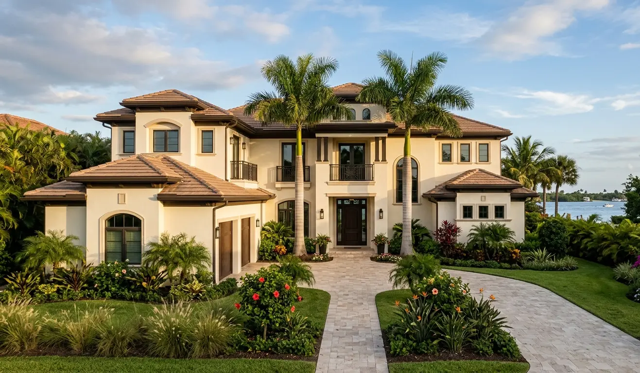 Mediterranean luxury home exterior with palm trees and Intracoastalview — Ponte Vedra Beach real estate 2026