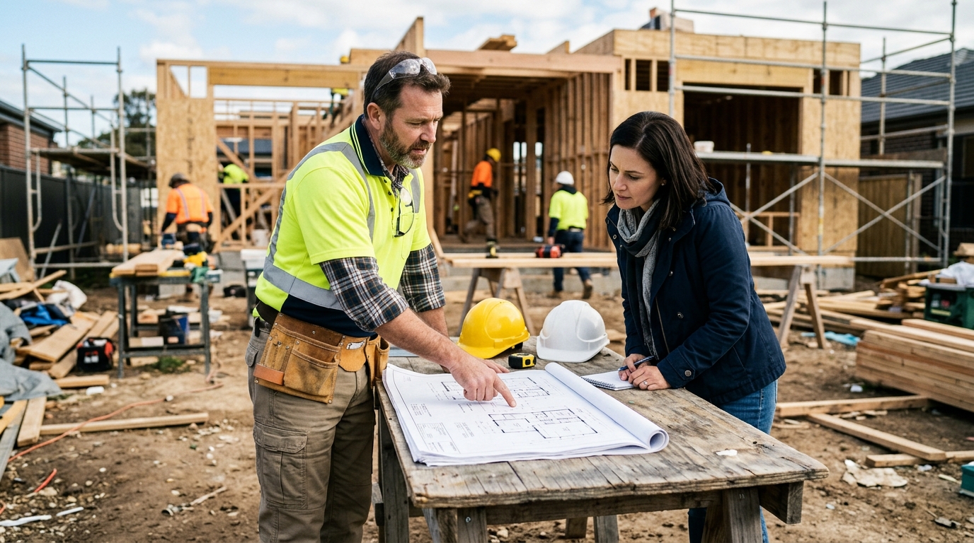 Custom home builders in Jacksonville FL reviewing blueprints