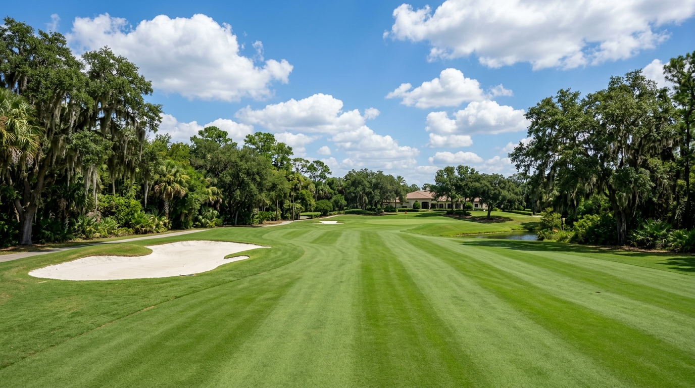 Deerwood Golf and Country Club private 18-hole golf course fairway in Jacksonville Florida on a clear afternoon