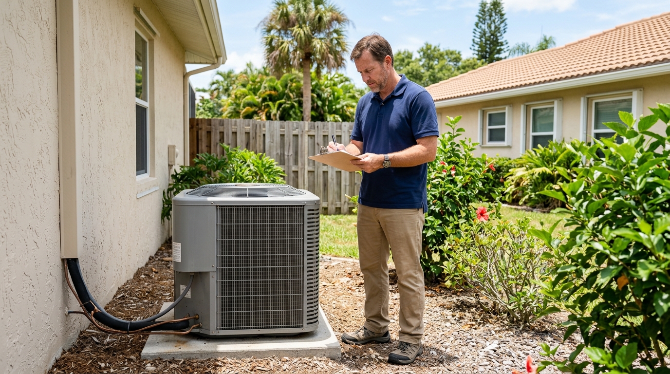 VA appraiser inspects HVAC system during a VA loan Jacksonville FL minimum property check